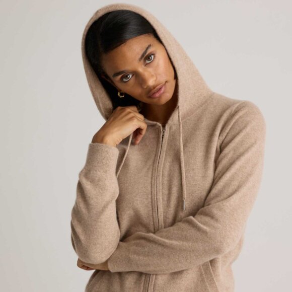 NWT Quince Mongolian Cashmere Full-Zip Hoodie Womens S Oatmeal - Picture 1 of 7